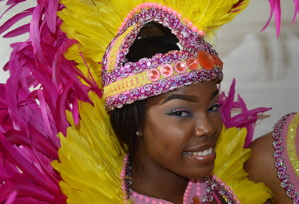 Bahamas Carnival masqueraders performing on the road in Nassau.