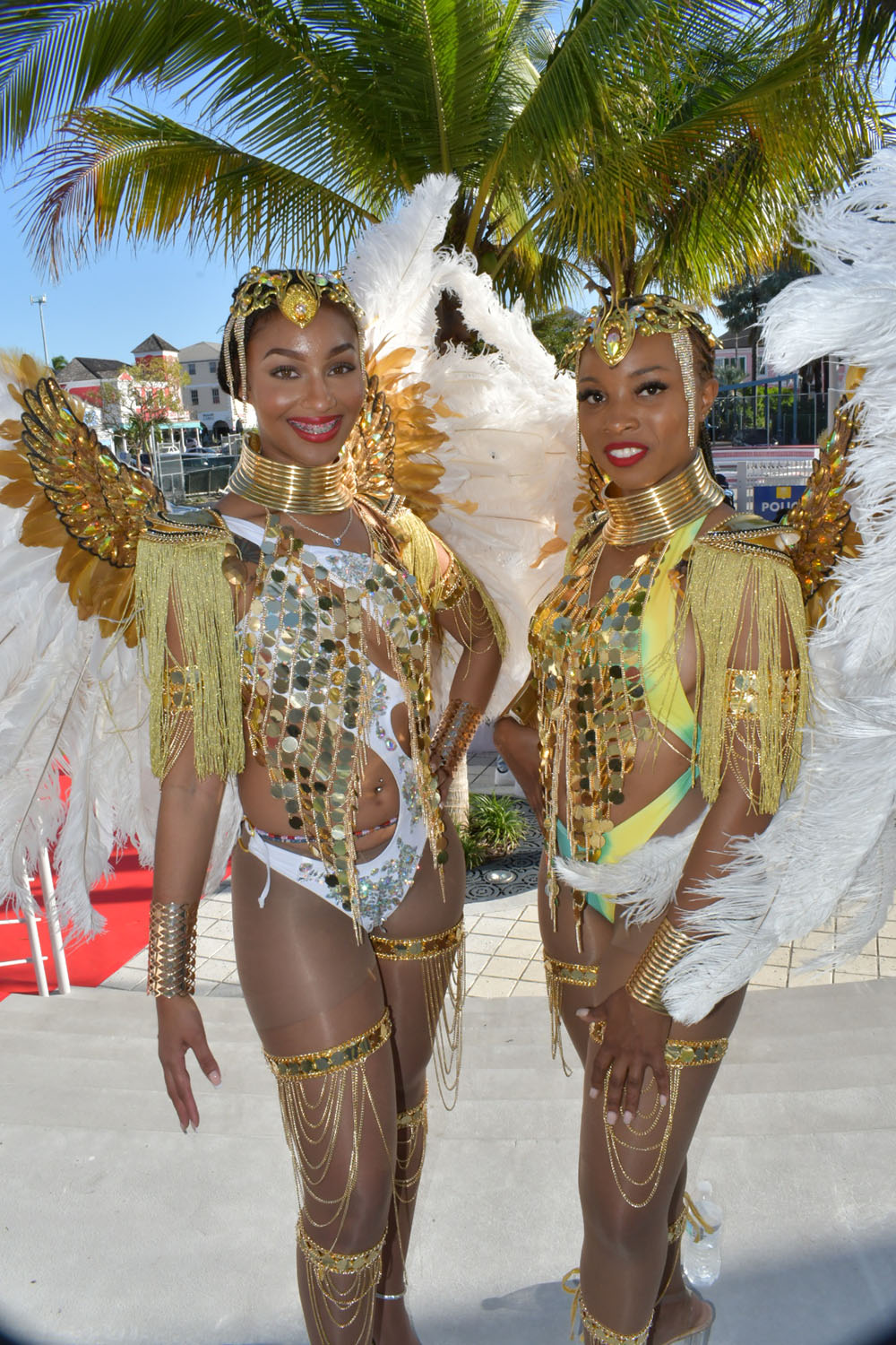 Masqueraders from a Bahamas Carnival Mas band on the Road March.