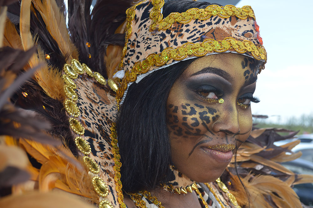 Bahamas Carnival masqueraders following a music truck on the Road March.